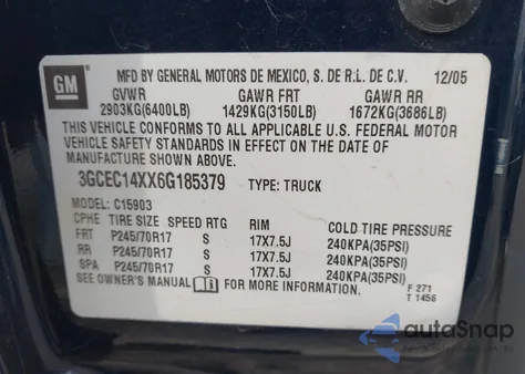 2006 Chevrolet Silverado 1500 Work Truck z USA, uszkodzony, nr VIN 3GCEC14XX6G185379